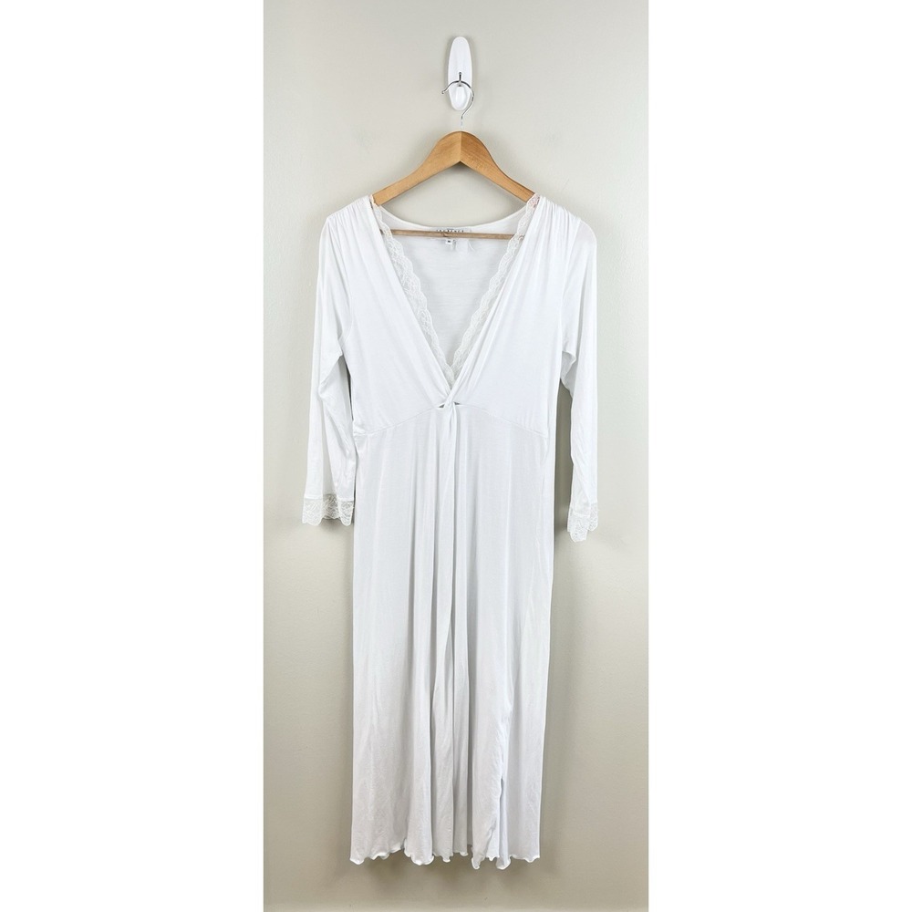 Laurence Tavernier Vtg White Nightgown Sz M Lace Luxury Women's Long Sleeve